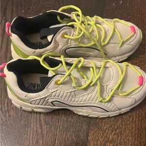 Zara Kids White Sneakers with Neon Accents